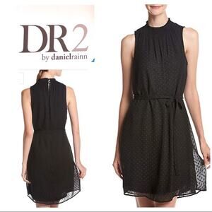 SALE Nordstrom DR2 Navy Blue Smocked High-Neck Swiss Dot Dress Women's S